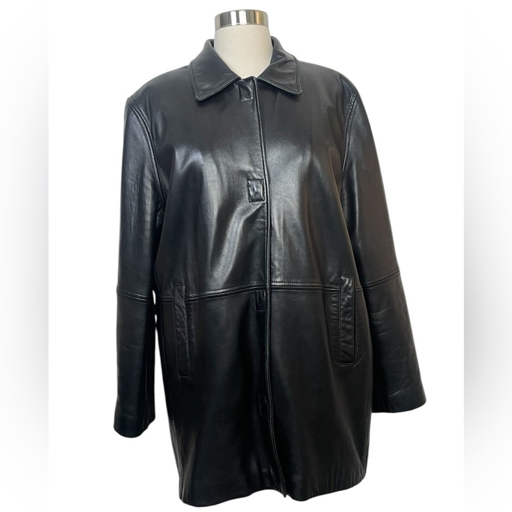 Vintage 90s Black Leather Jacket Punk Quite Luxury Model Off Duty Carrie Bradsha - Picture 3 of 15